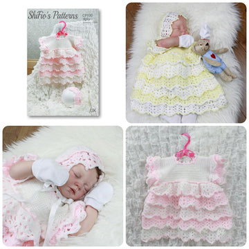 Crochet Pattern baby dress & hat UK & USA Terms #100