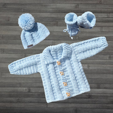 Zeb Cardigan Hat and Booties Set 0-3M - 2 Yrs