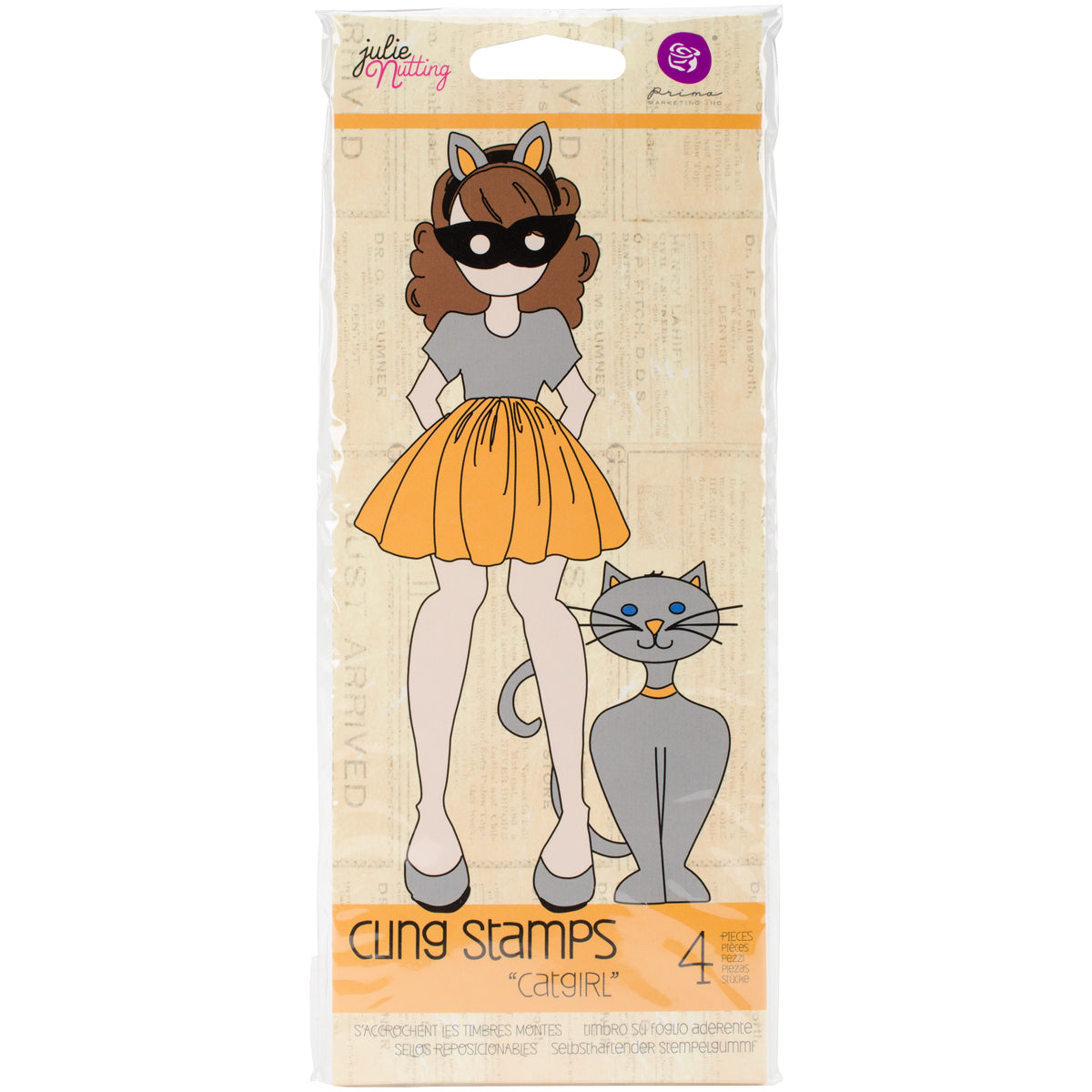 Prima Marketing Julie Nutting Mixed Media Cling Rubber Stamp - Catgirl