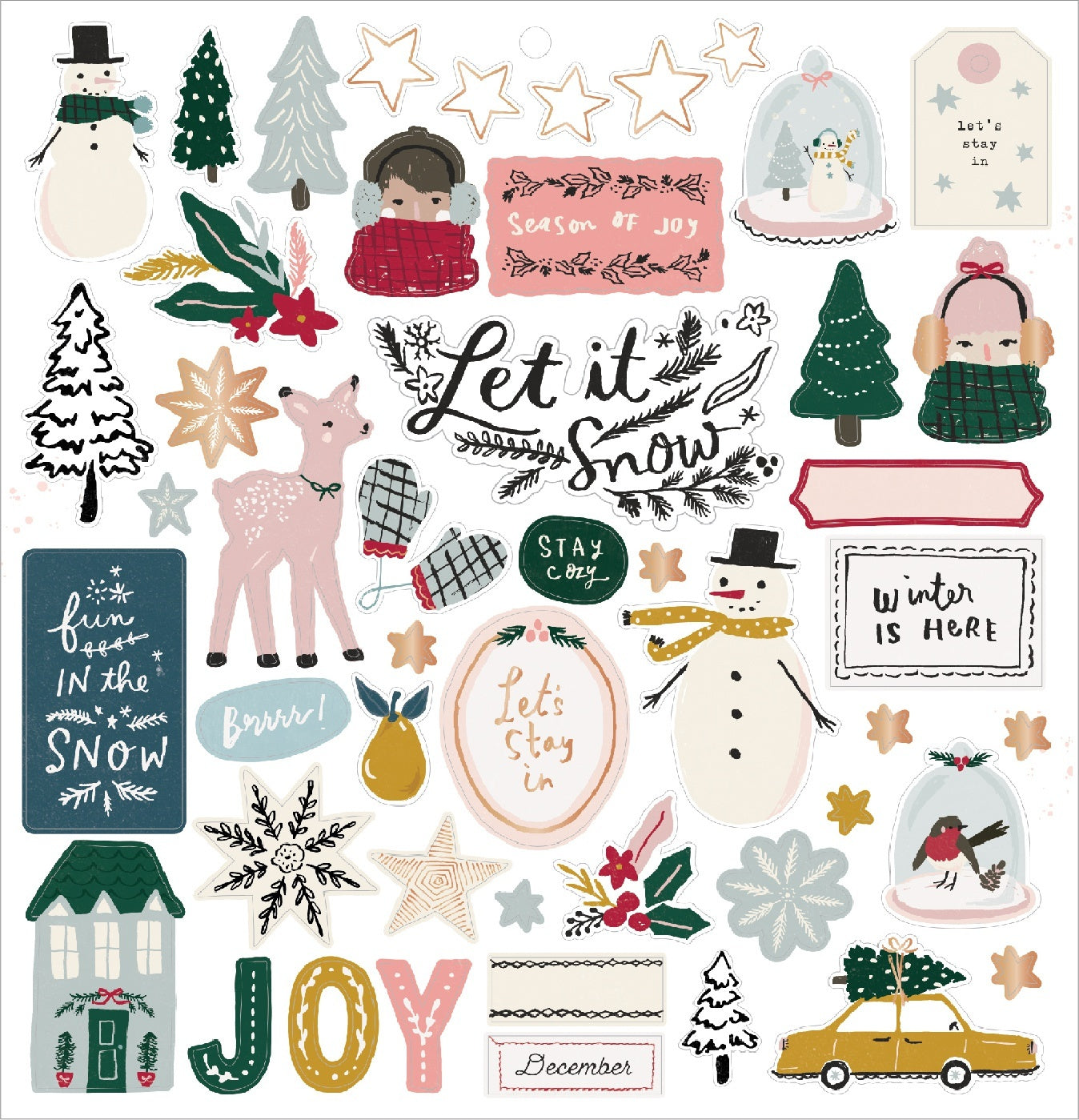 American Crafts Snowflake Chipboard Stickers 49/Pkg - W/Copper Foil Accents