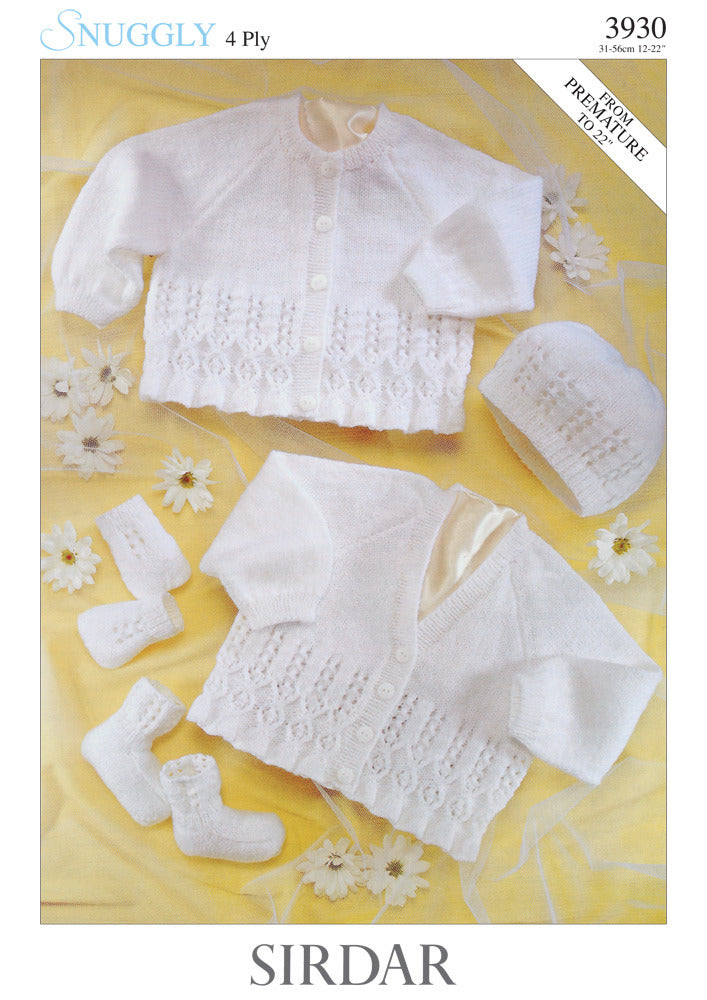 Cardigan, Hat, Mittens and Bootees in Sirdar Snuggly 4 Ply 50g - 3930 - Downloadable PDF