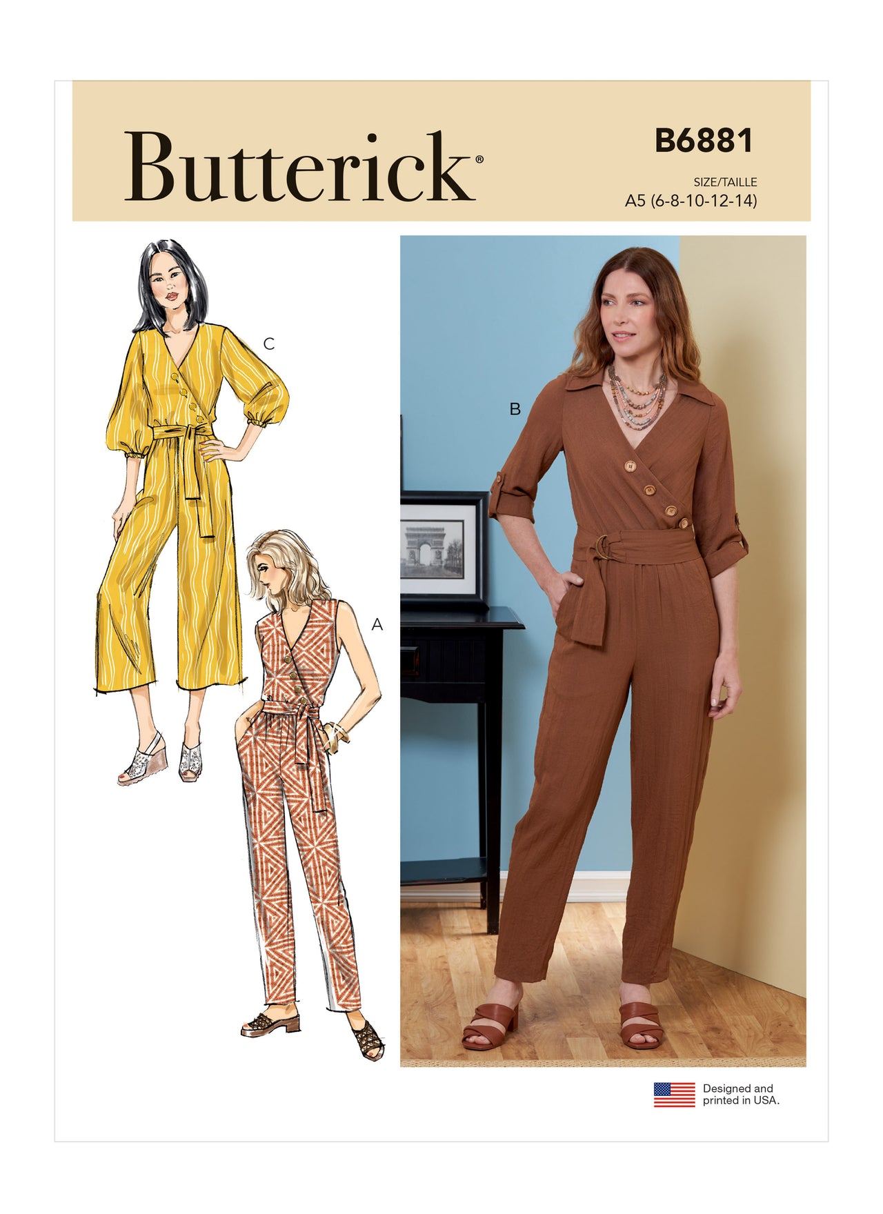 Butterick Misses' Jumpsuit, Sash and Belt B6881 - Sewing Pattern