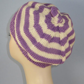 Simple Stripe Topknot Beret Hat