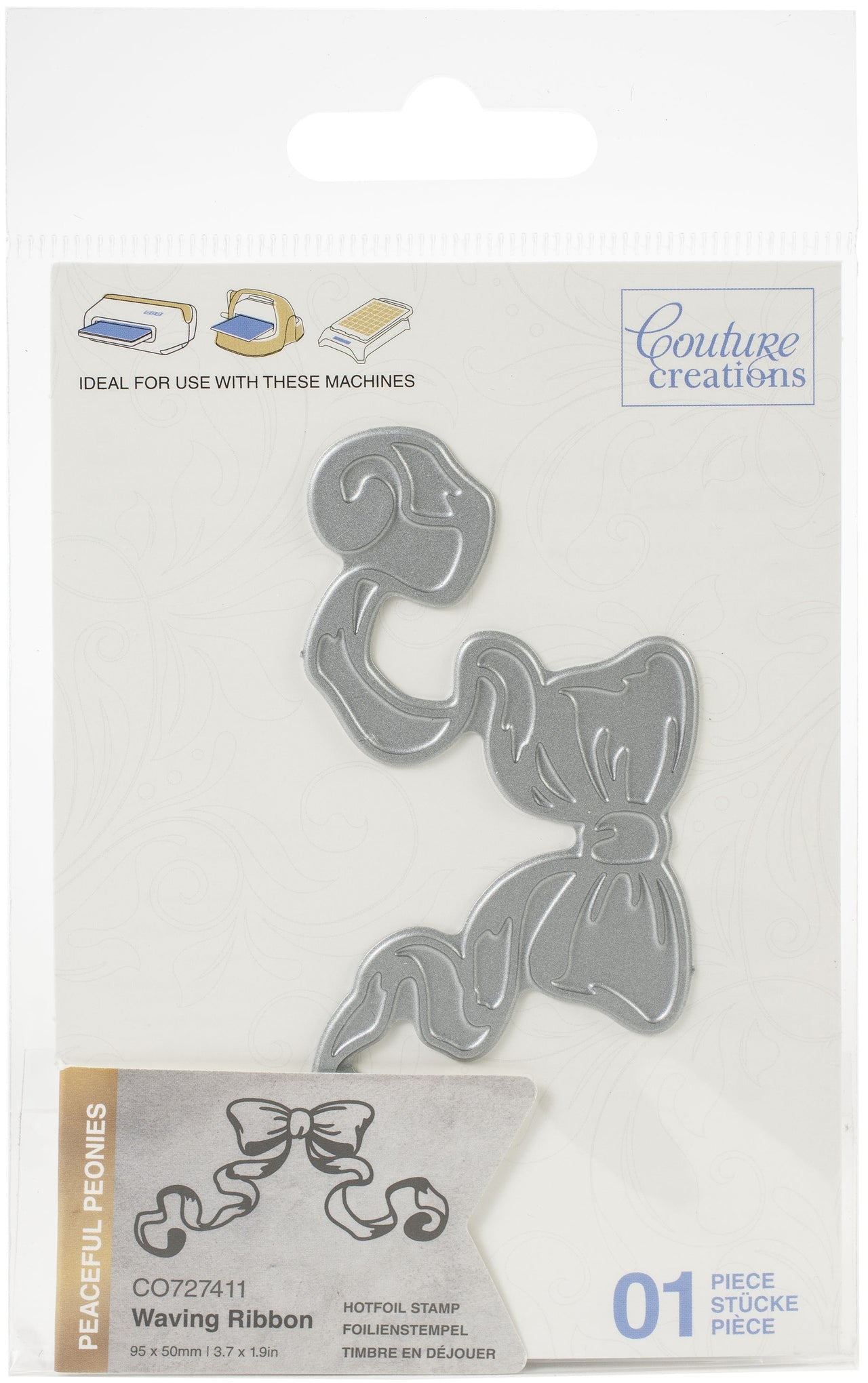 Artdeco Creations Couture Creations Peaceful Peonies Hotfoil Stamp - Waving Ribbon 3.7"X1.9"