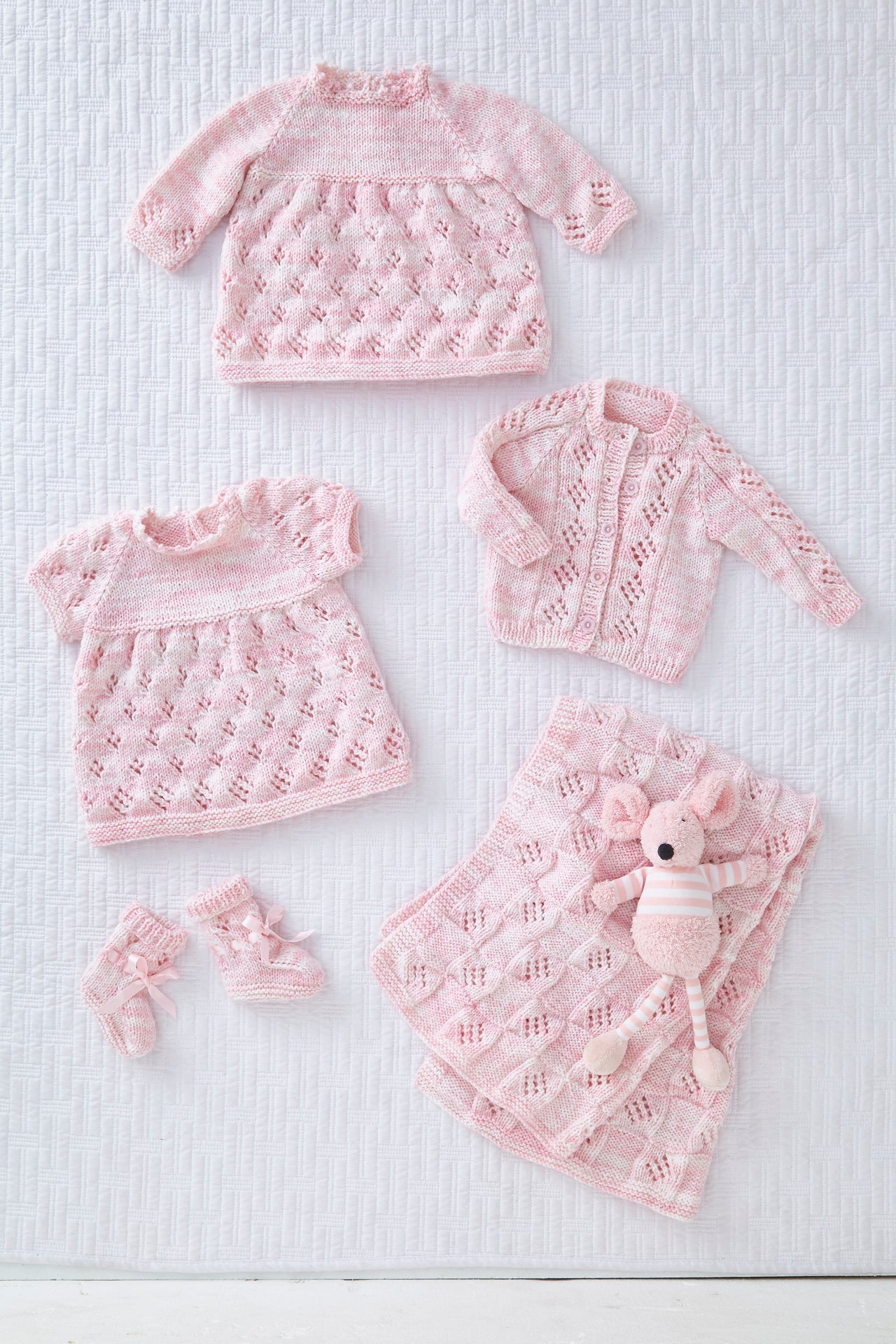 Dress, Cardigan, Blanket and Bootees in King Cole Little Treasures DK - 5856 - Downloadable PDF