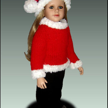 Santa Hat and Mrs. Claus sweater. Fits 23 inch dolls (My Twinn doll, My BFF) 605