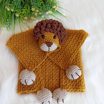 Crochet lion security blanket, crochet baby lovey pattern