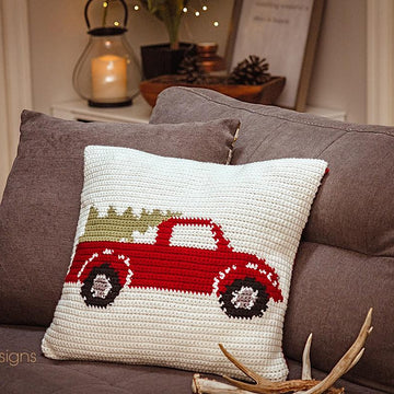 Farmhouse Truck Crochet Pillow Cover