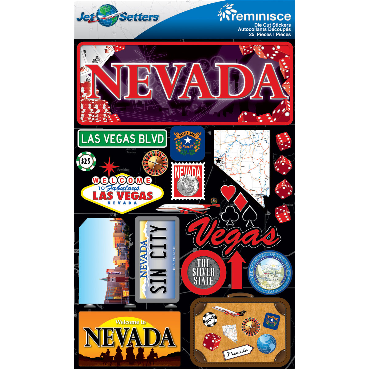 Reminisce Jet Setters State Dimensional Stickers 4.5"X7.5" - Nevada