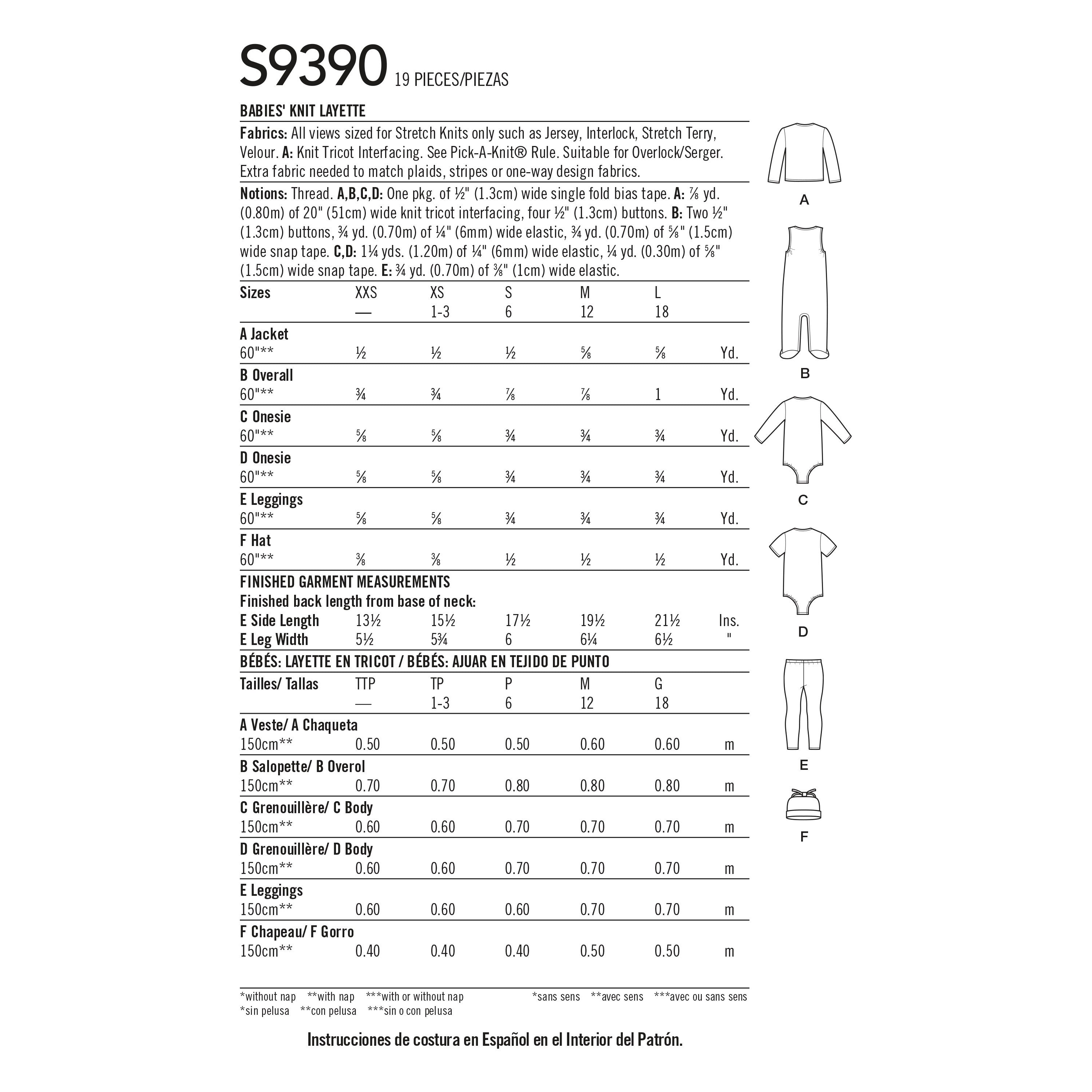 Simplicity Babies' Knit Layette S9390 - Sewing Pattern