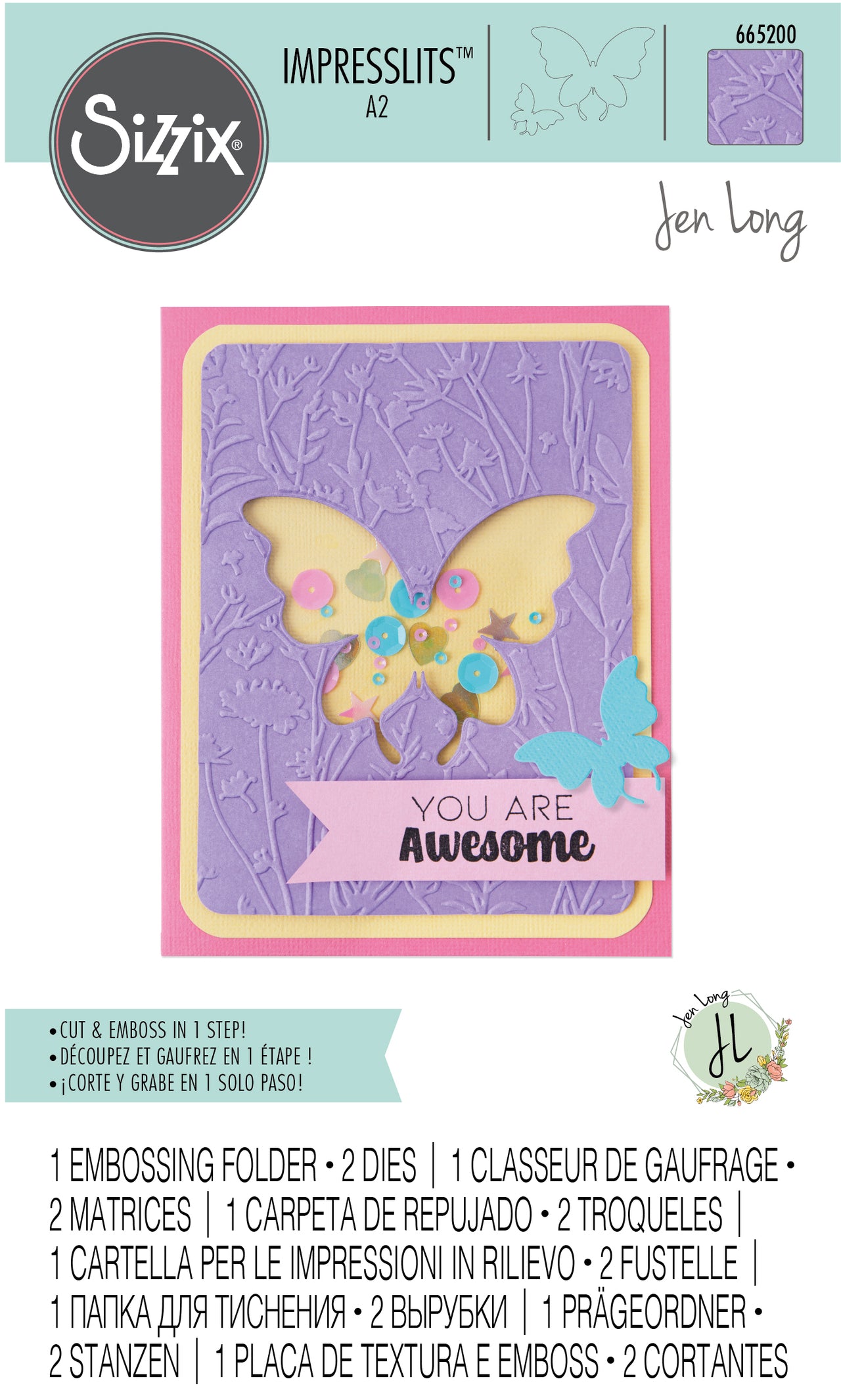 Sizzix Impresslits Embossing Folder - Butterfly Meadow by Jen Long