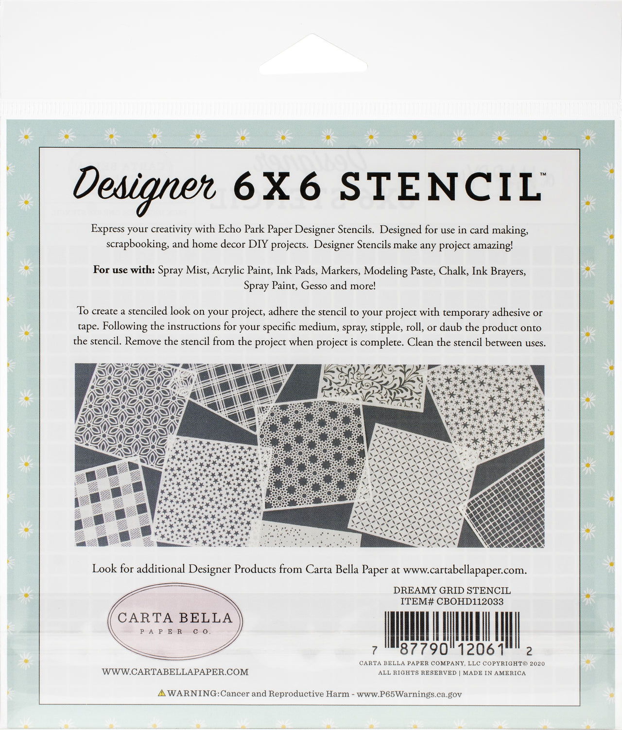 Echo Park Paper Carta Bella Stencil 6"X6" - Dreamy Grid, Oh Happy Day Spring