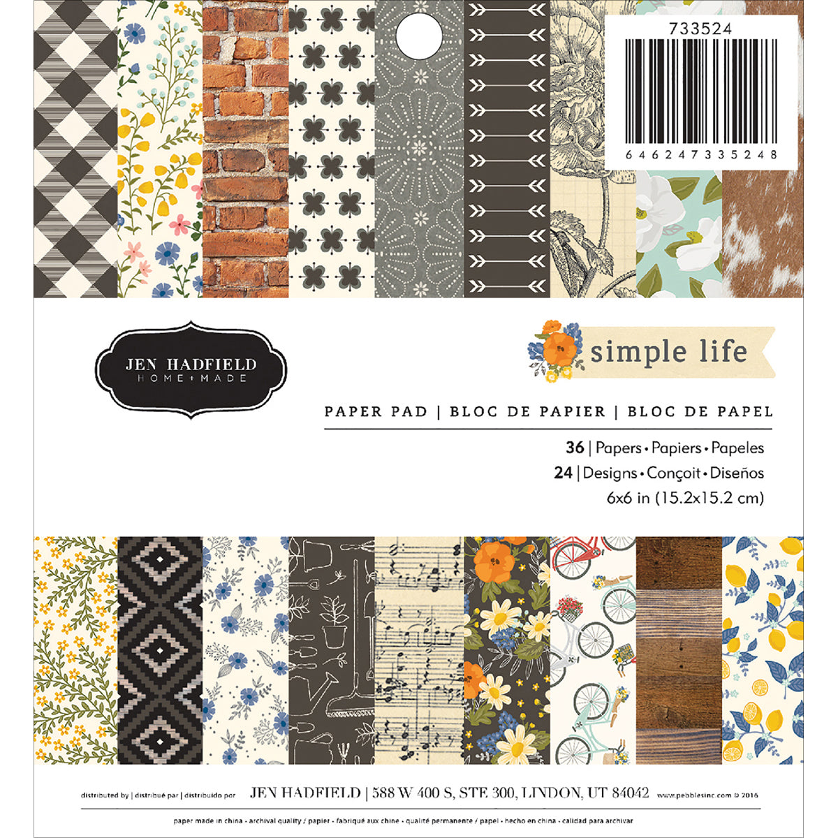 American Crafts Pebbles Single-Sided Paper Pad 6"X6" 36/Pkg - Simple Life, 24 Designs/1-2 Each