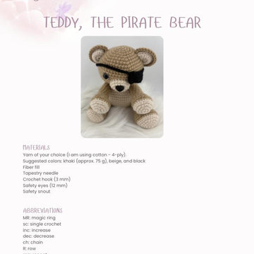 Teddy the Pirate Bear Amigurumi Pattern - Available in English and Portuguese