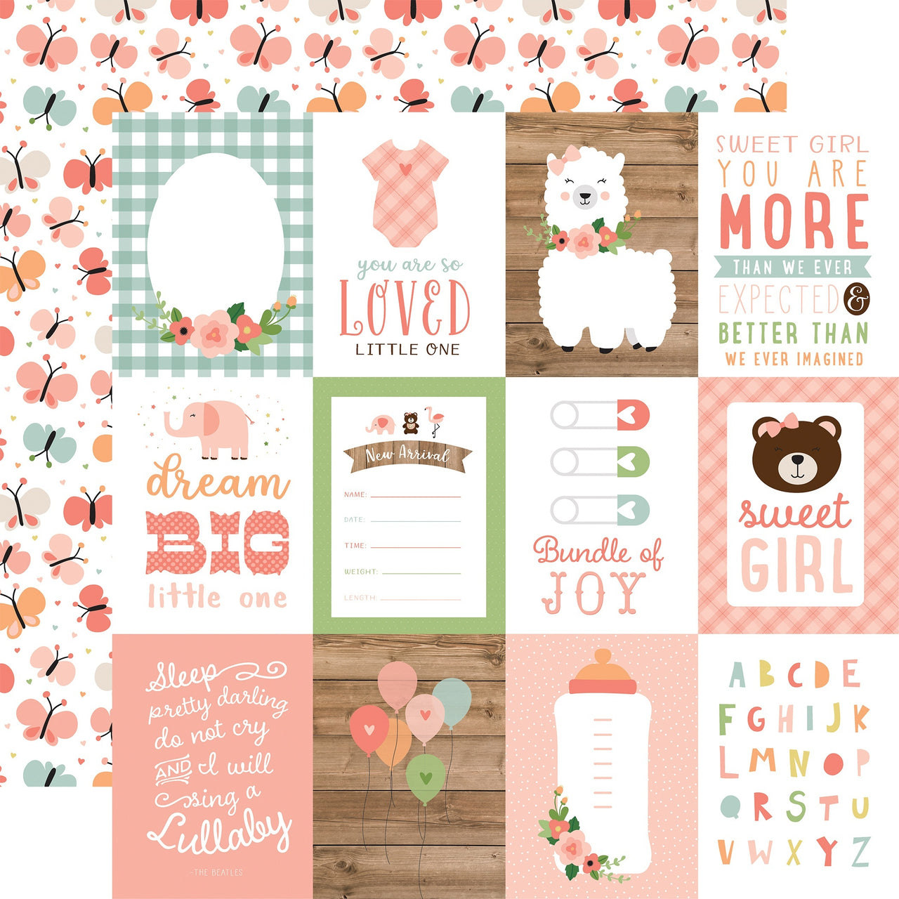 Echo Park Paper Baby Girl Double-Sided Cardstock 12"X12" 25/Pkg - 3"X4" Journaling Cards