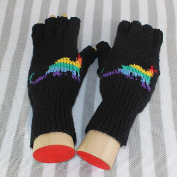 Rainbow Dinosaur Beanie and Short Finger Gloves