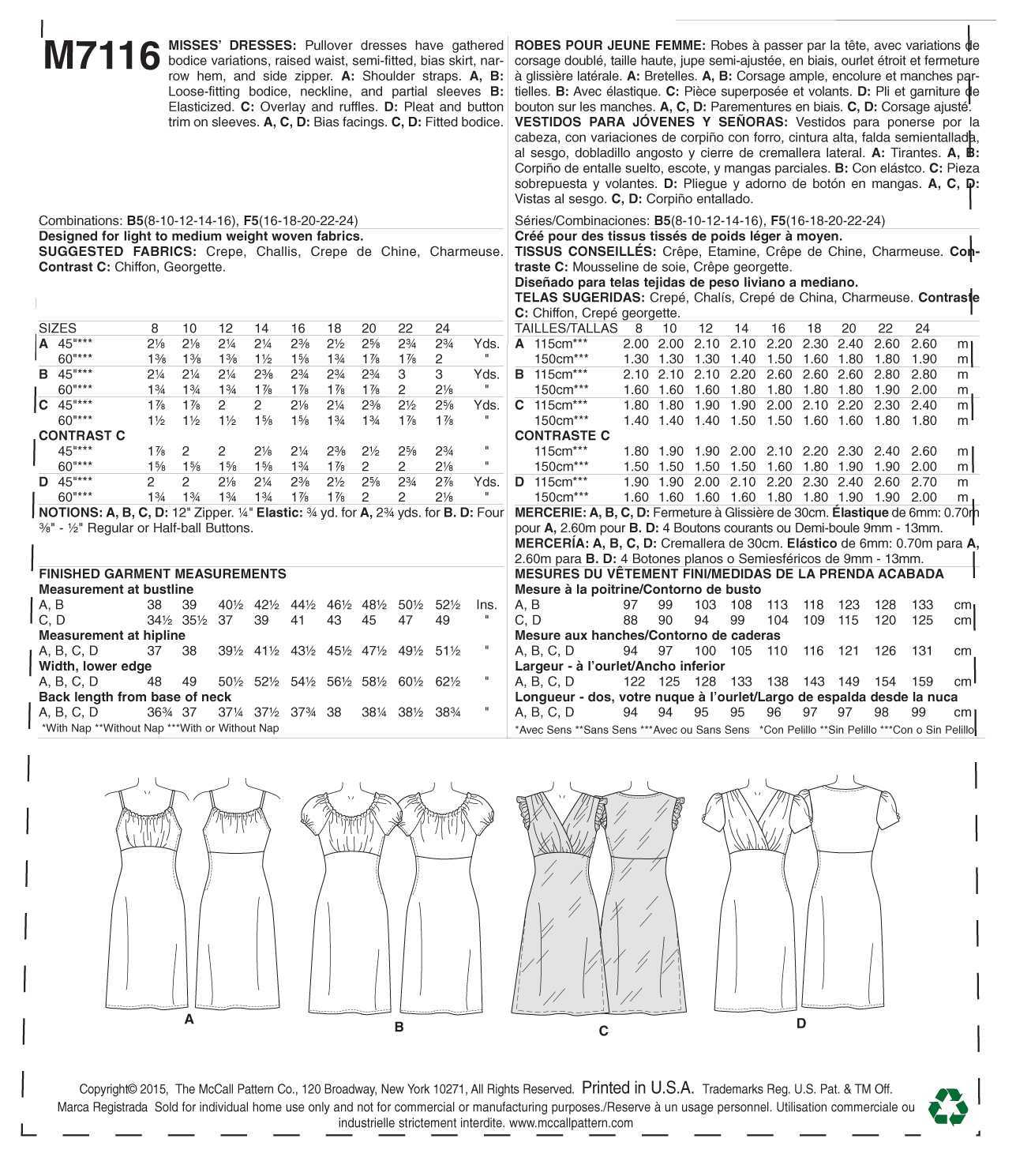 McCall's Misses' Dresses M7116 - Sewing Pattern