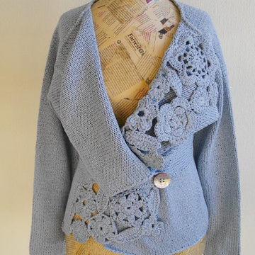 Silk knitted jacket with crochet embellishments