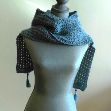 Frosty Hooded Scarf with Tassel