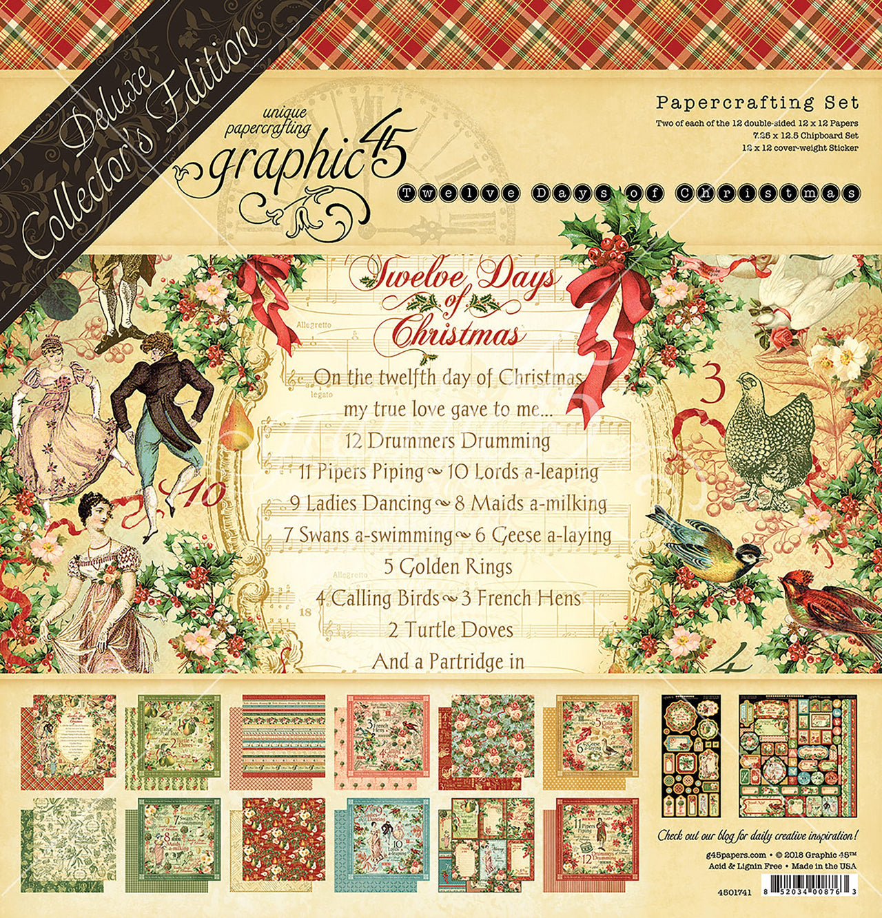 Graphic 45 Deluxe Collector's Edition Pack 12"X12" - 12 Days Of Christmas