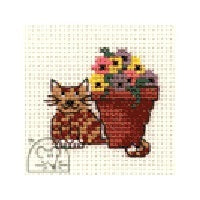 Mouseloft Stitchlets - Flowerpot Cat Cross Stitch Kit - 64mm