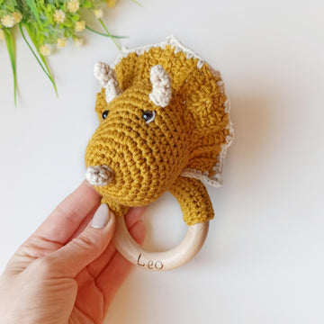 Crochet dinosaur baby rattle