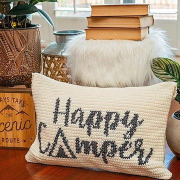 Happy Camper Crochet Pillow Cover