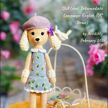 Poodle Crochet Pattern PDF – Amigurumi Dog Doll with Beret & Basket – 21 Page English Tutorial