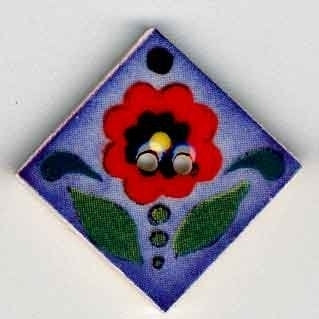 Mill Hill Button 87013 - Red Flower on Blue