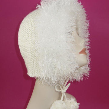Faux Fur Trim Garter Stitch Bonnet Hat