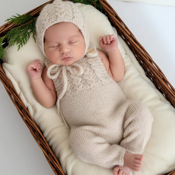 Mock Cable Beanie Bonnet Dungaree set