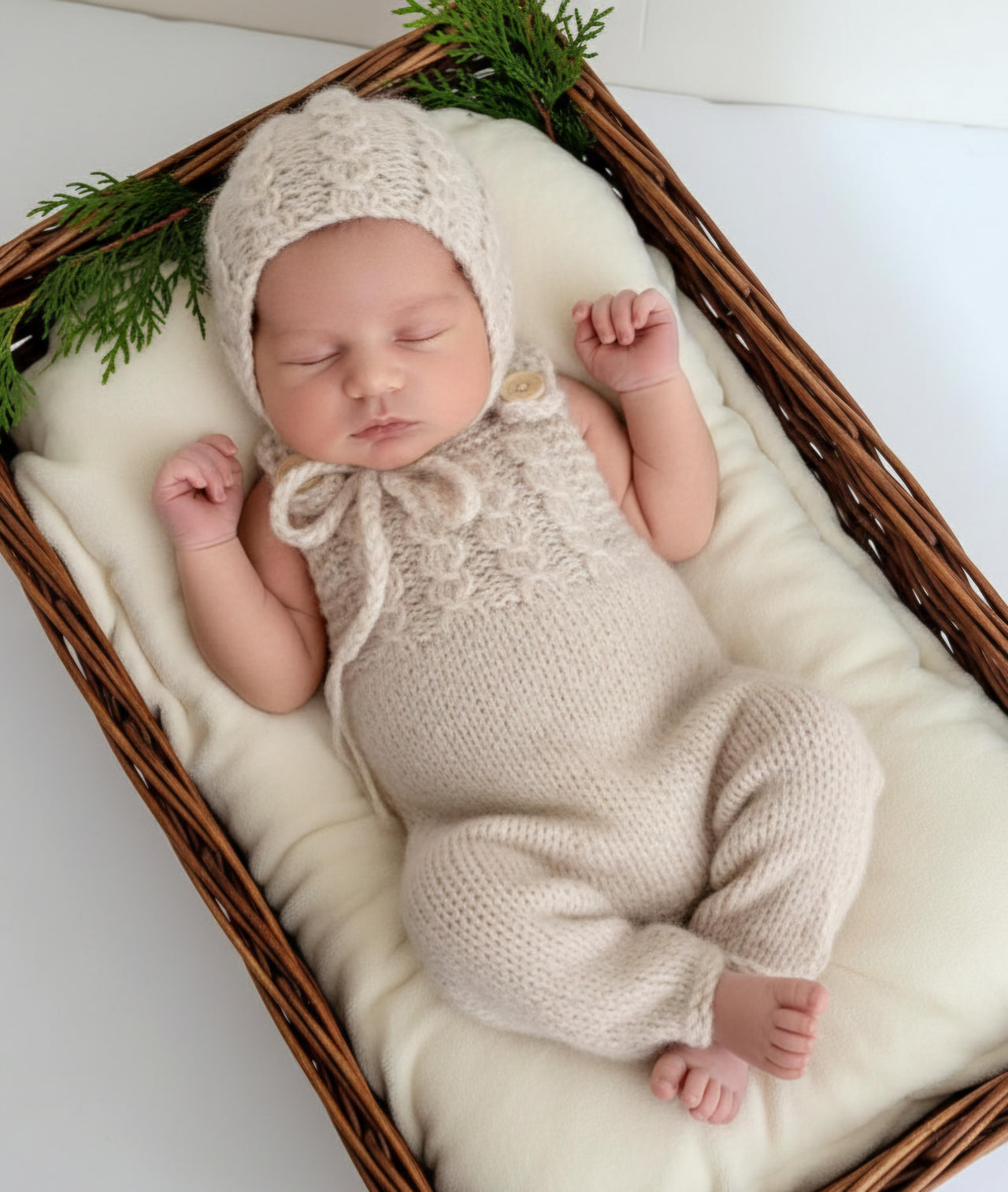 Mock Cable Beanie Bonnet Dungaree set