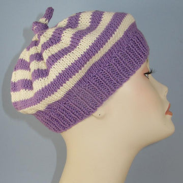 Simple Stripe Topknot Beret Hat