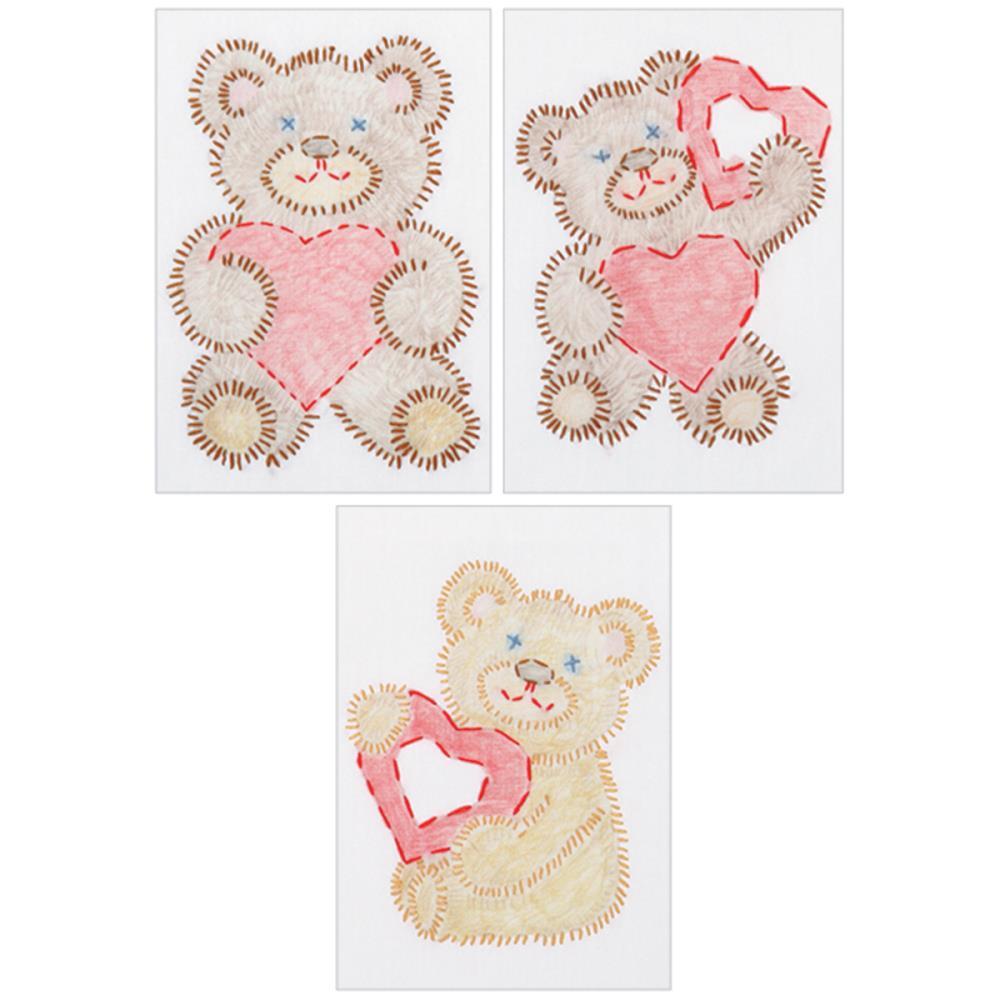 Jack Dempsey Stamped Embroidery Kit Samplers 6in x 8in - Fuzzy Bears (3/Pkg)