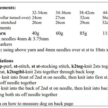 Dog Coat Jumper Knitting Pattern #654