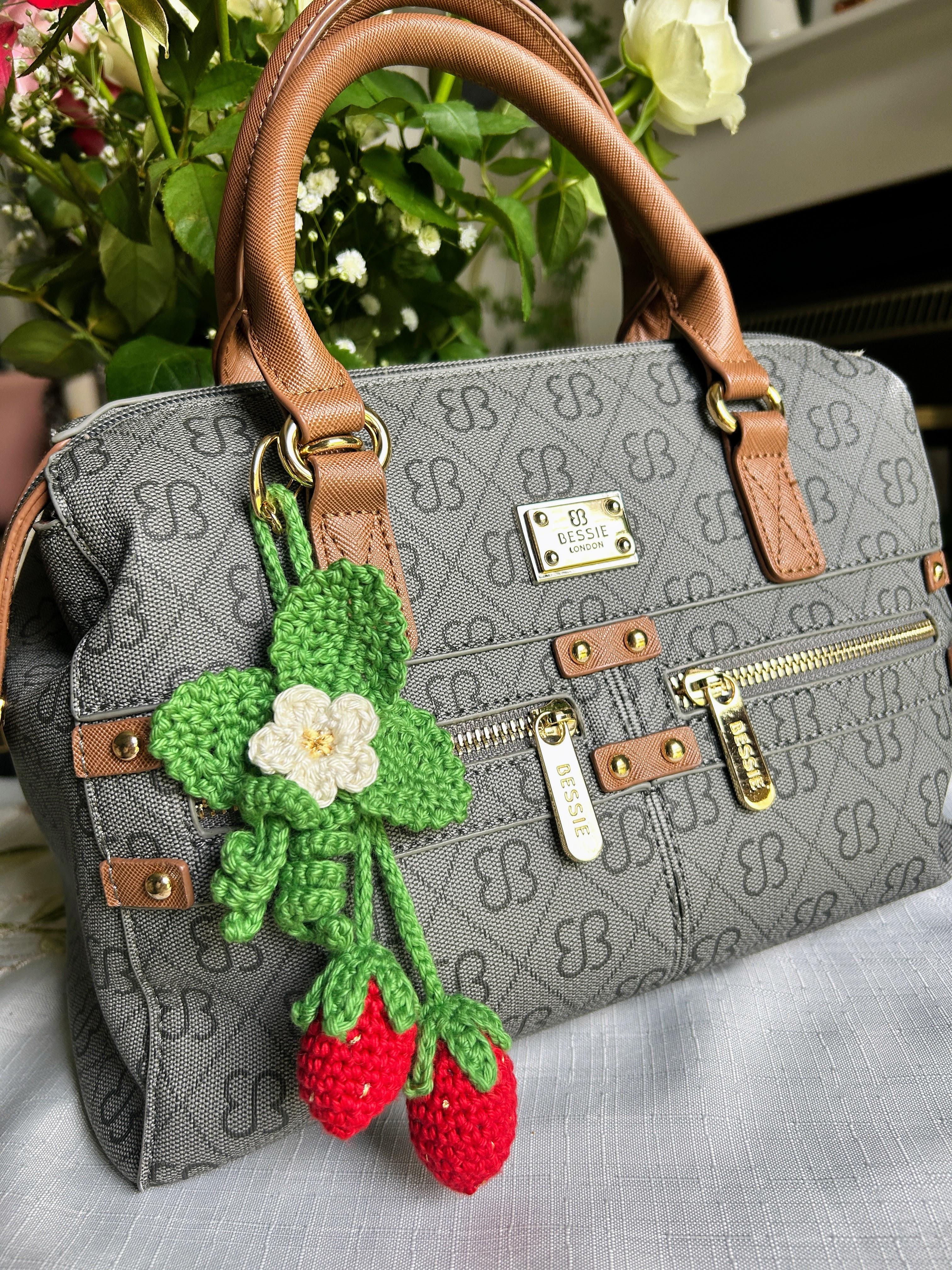 Crochet strawberry keyring
