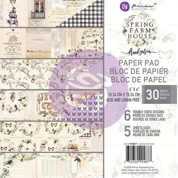Prima Marketing Double-Sided Paper Pad 6"X6" 30/Pkg - Spring Farmhouse, 6 Designs/5 Each