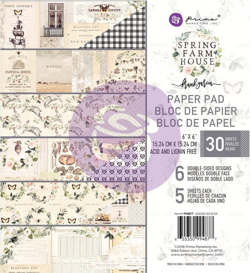 Prima Marketing Double-Sided Paper Pad 6"X6" 30/Pkg - Spring Farmhouse, 6 Designs/5 Each