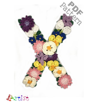 Flowers letter X crochet applique pattern