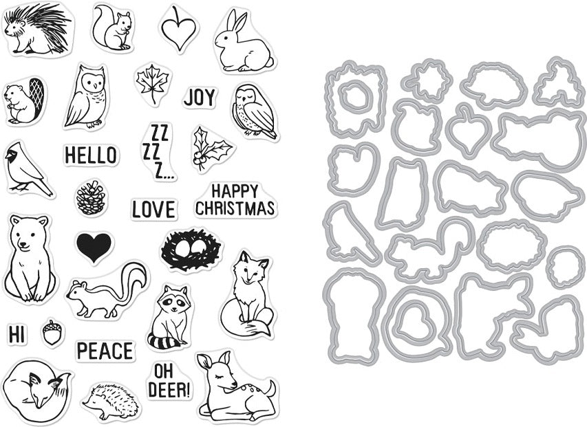 Hero Arts Clear Stamp & Die Combo - Winter Forest Animals
