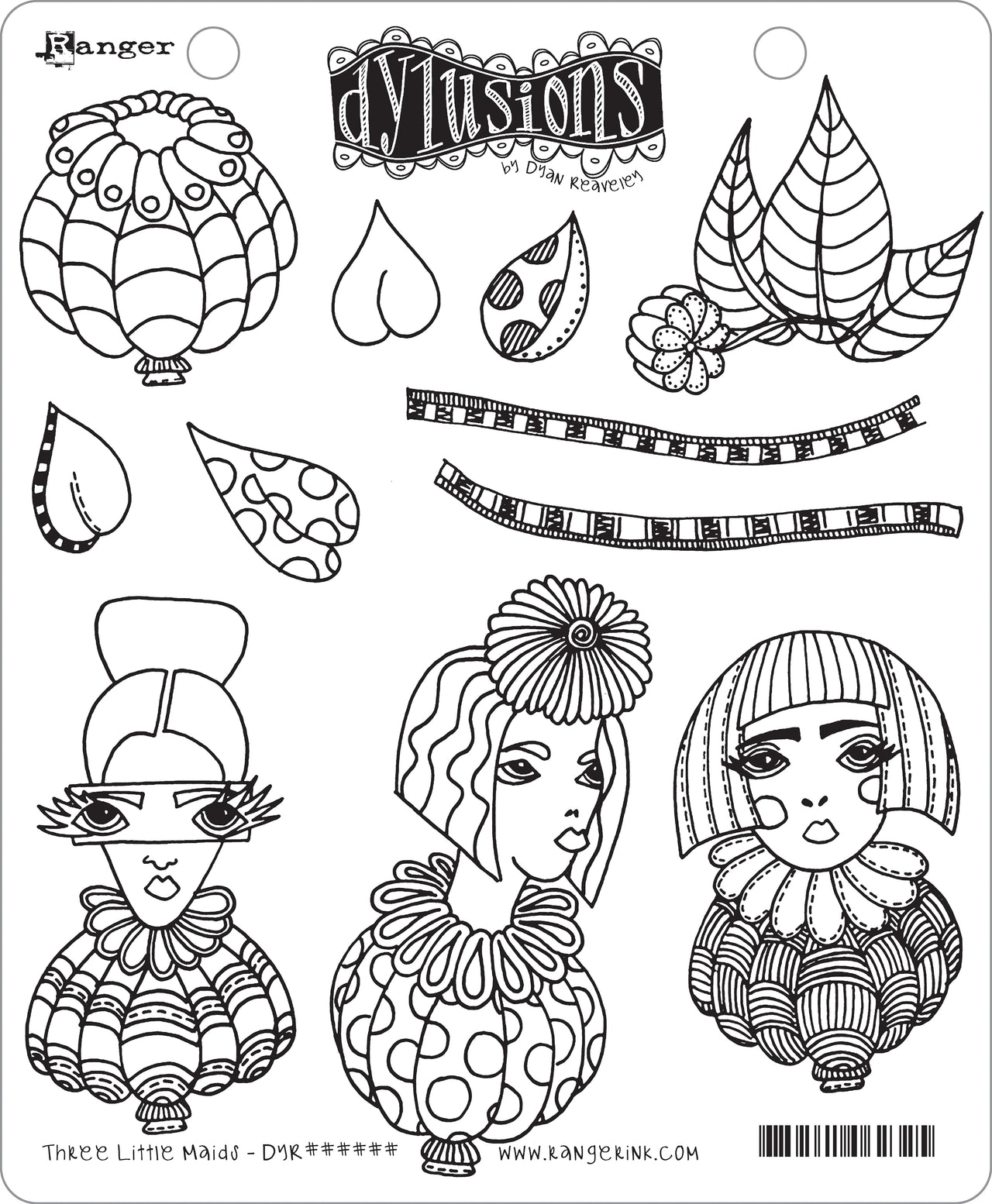 Ranger Dyan Reaveley's Dylusions Cling Stamp Collections 8.5"X7" - Three Little Maids