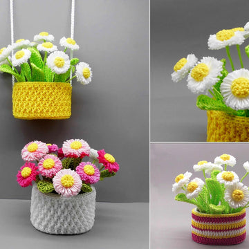 Häkel-Deko Gänseblümchen für Tisch, Tür und Wand - einfach aus Wollresten