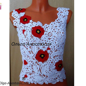 Lace blouse with poppies
