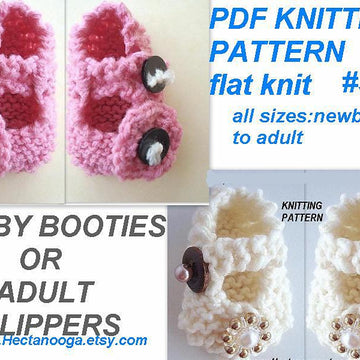 339, KNIT FLAT MARY JANE BOOTIES/SLIPPERS