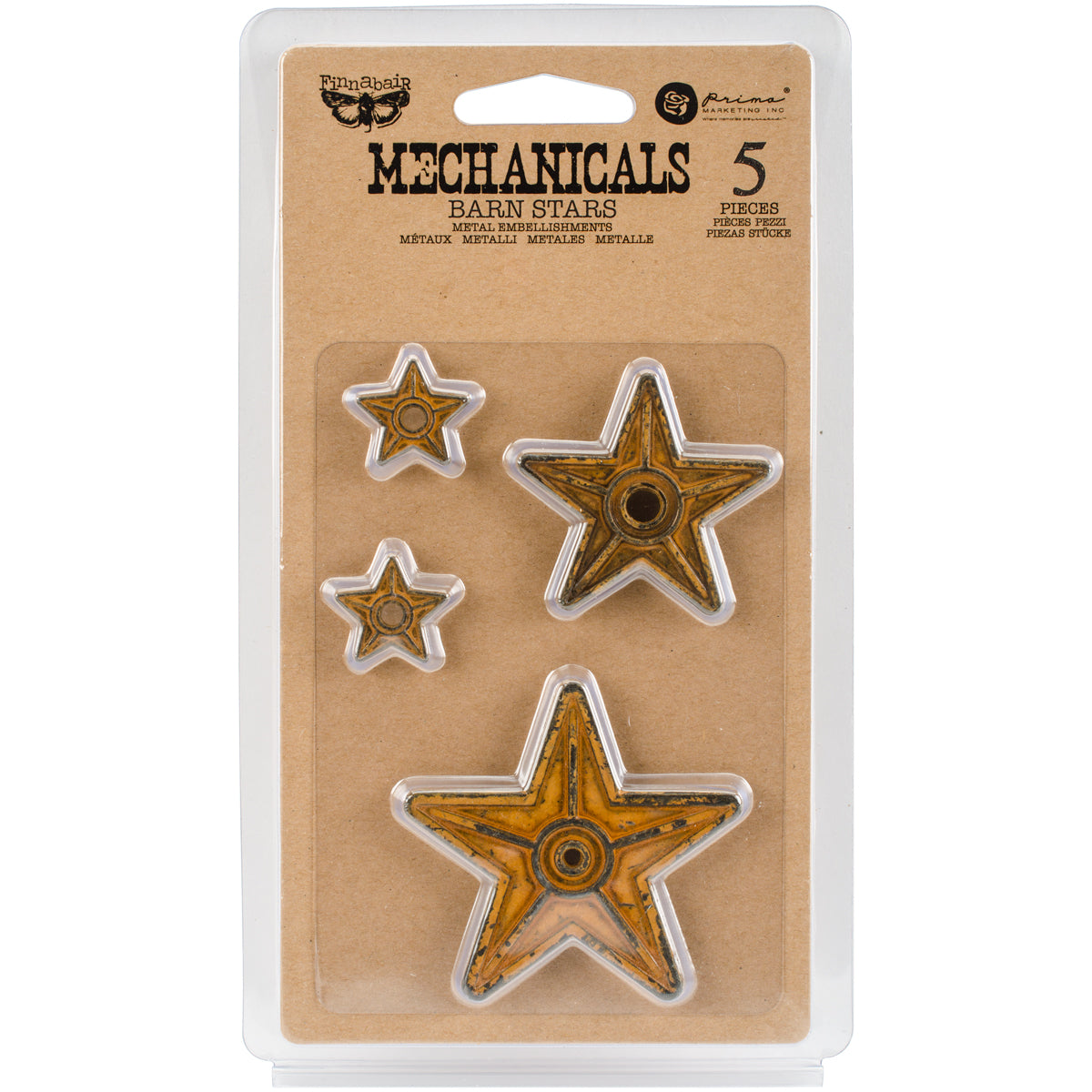 Prima Marketing Finnabair Mechanicals Metal Embellishments - Barn Stars 5/Pkg