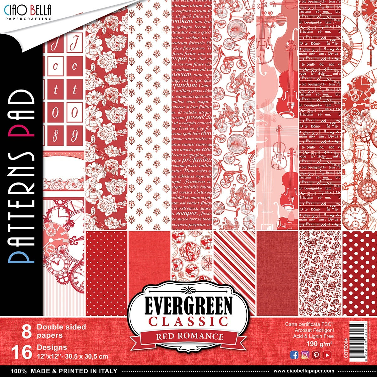 Ciao Bella Evergreen Cardstock Collection 12"X12" 8/Pkg - Red Romance