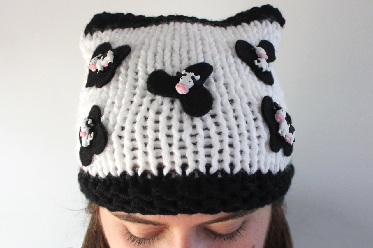 Knitted Cow Beanie