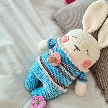 Sleeping bunny lovey with pacifier crochet pattern P9