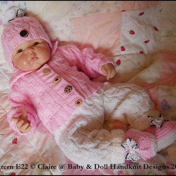 Cabled Pram Suit 16-22” doll/newborn/0-3m baby