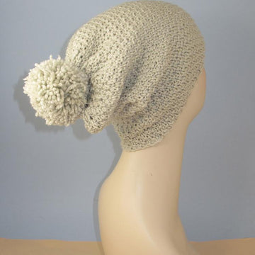 Chunky Big Bobble Double Moss Stitch Slouch Hat